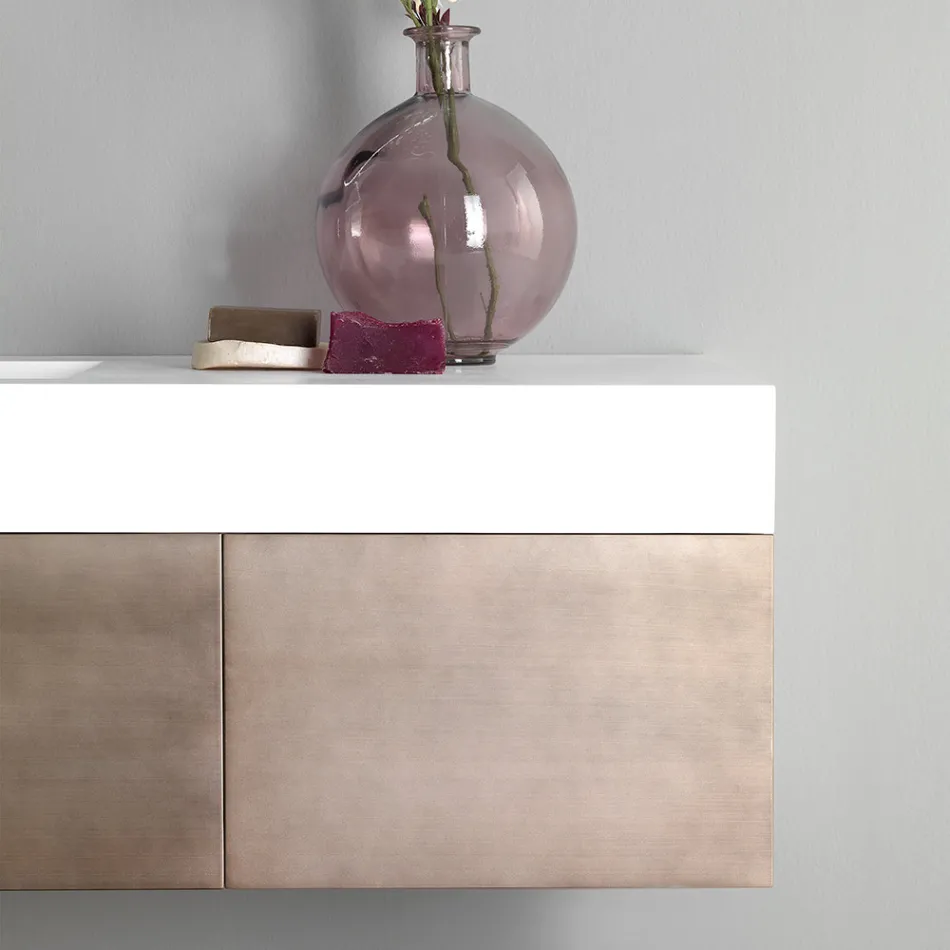 Suspended Bathroom Furniture in Metal, MDF Wood and Stonelight Made in Italy - Renga Viadurini