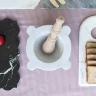Mortar in White Carrara Marble with Wooden Pestle Made in Italy - Winda Viadurini