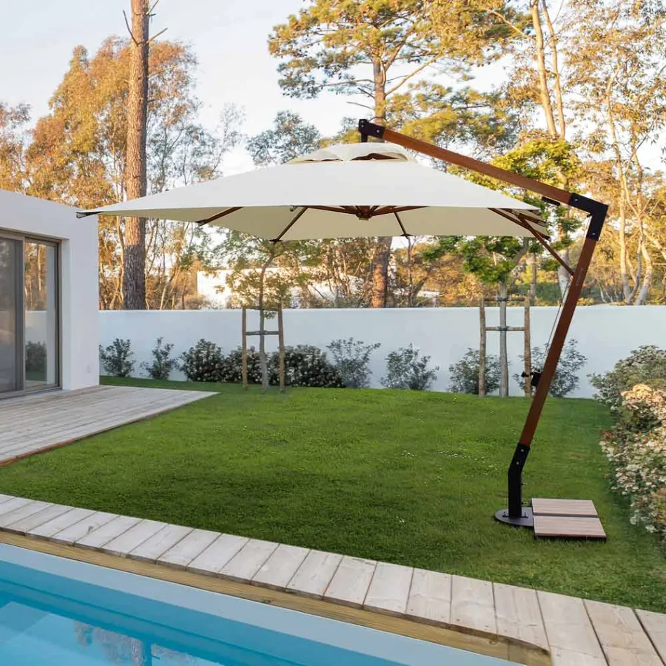 Outdoor Umbrella in Wood and Ecru Polyester 3x4, Homemotion - Passmore Viadurini