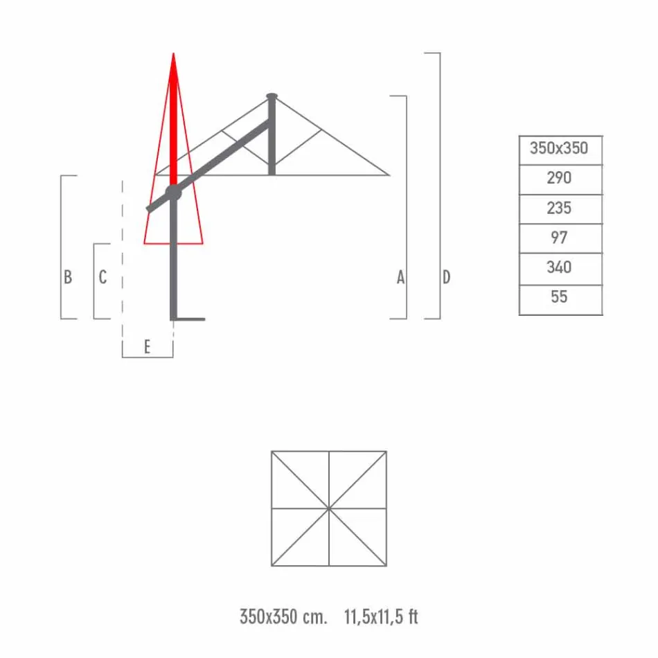 Aluminium Umbrella with White or Anthracite Arm 350x350 cm - Lapillo Viadurini