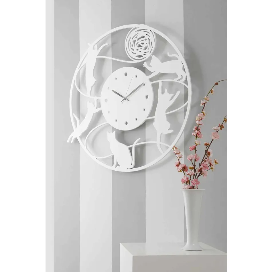 Large Modern Design Wall Clock Round Colored Decorated - Cat Viadurini
