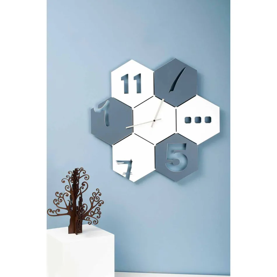 Large Wall Clock in Colored Wood Modern Hexagonal Design - Nidodape Viadurini