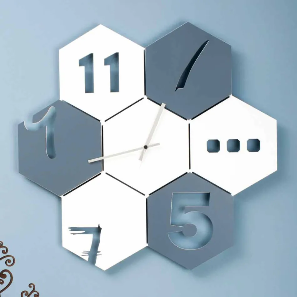 Large Wall Clock in Colored Wood Modern Hexagonal Design - Nidodape Viadurini