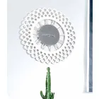 Wall Clock in White Wood with Large and Modern Floral Design - Gerbera Viadurini