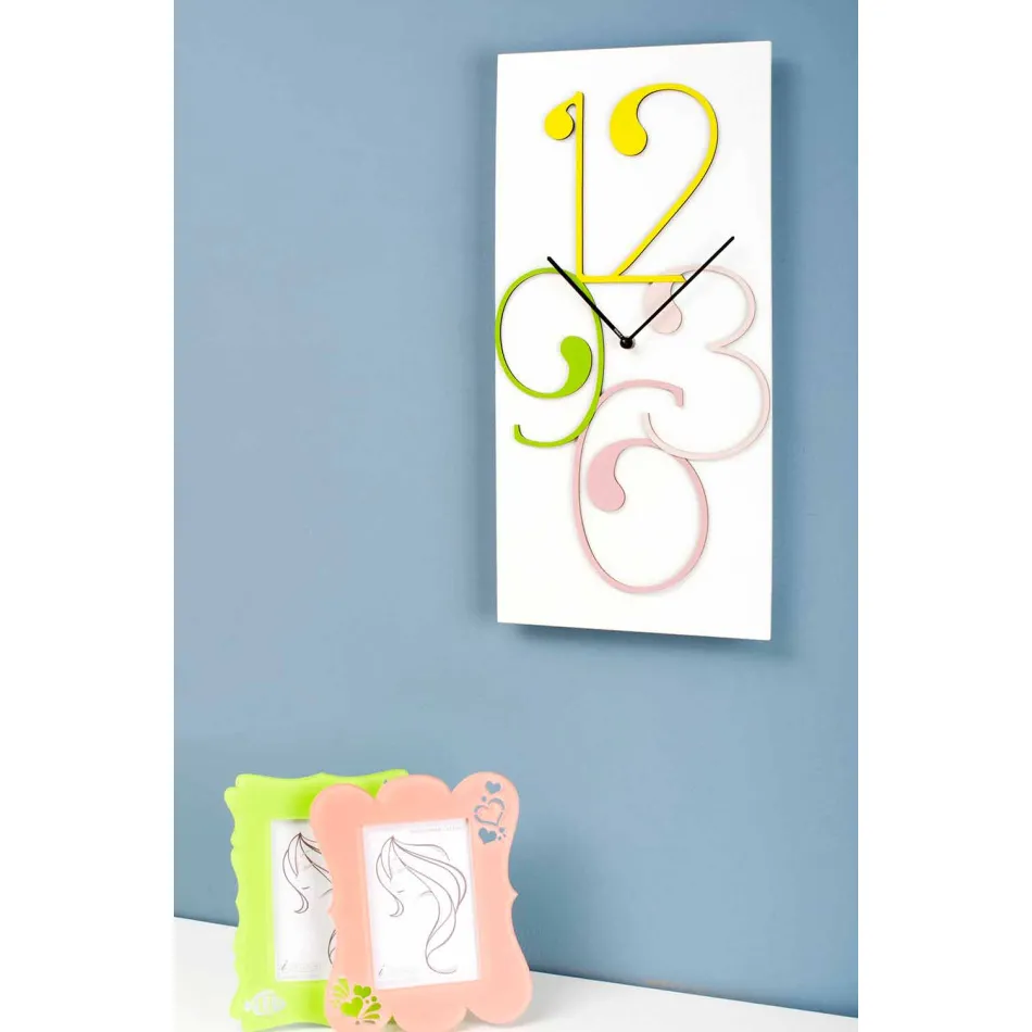 Wall Clock Colored Wood and White Modern Rectangular Design - Mathematics Viadurini