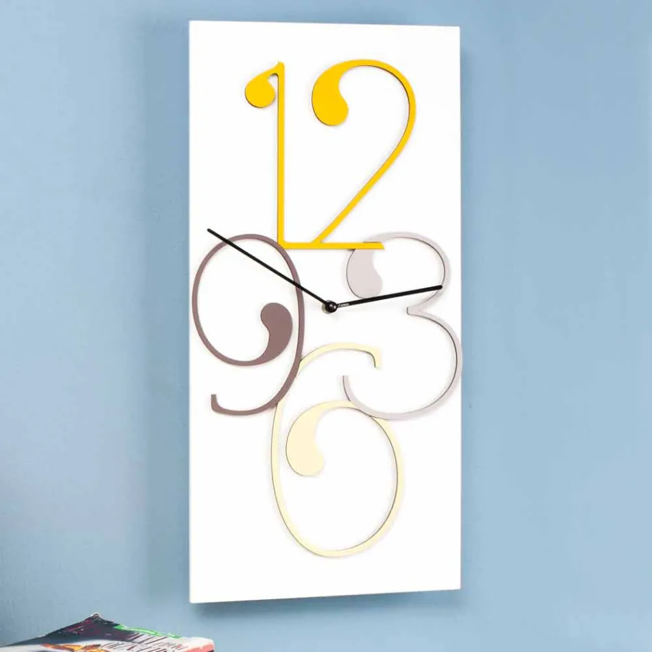 Wall Clock Colored Wood and White Modern Rectangular Design - Mathematics Viadurini