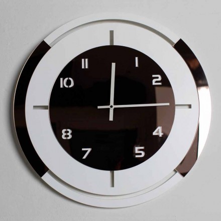 Wall Clock in White Wood and Bronze Decorations of Modern Design - Mavia Viadurini