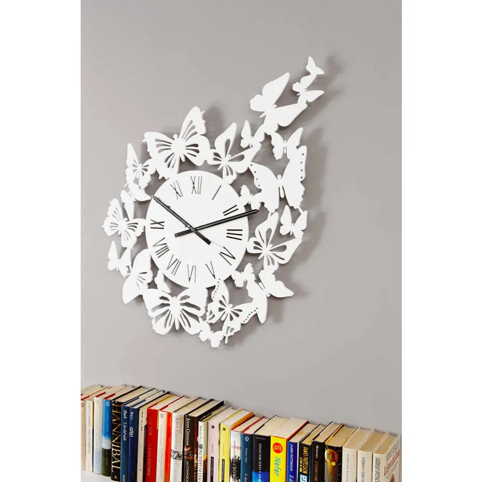 Wall Clock Colored Wood Modern Design Decorated with Butterflies - Papilio Viadurini
