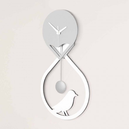White and Grey Stylized Modern Design Wall Pendulum Clock - Thebes Viadurini