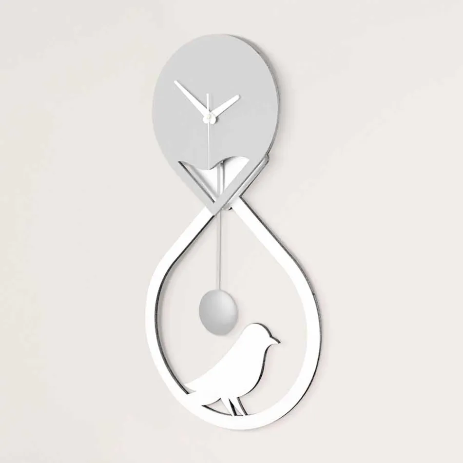 White and Grey Stylized Modern Design Wall Pendulum Clock - Thebes Viadurini