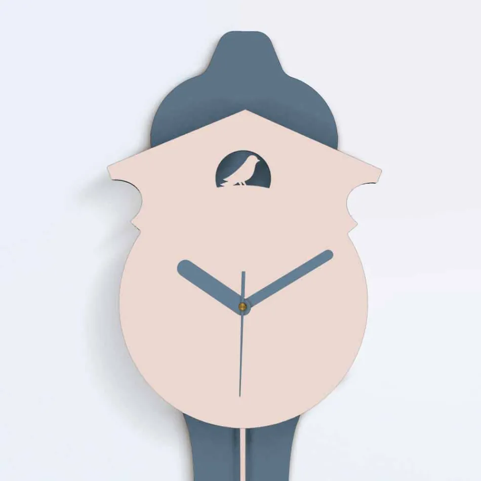 Modern Grey and Pink Design Wall Pendulum Clock in Wood - Cuckoo Viadurini