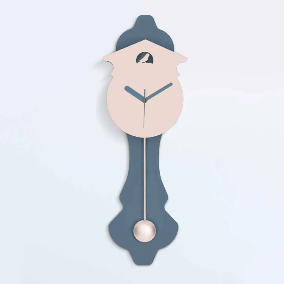 Modern Grey and Pink Design Wall Pendulum Clock in Wood - Cuckoo Viadurini