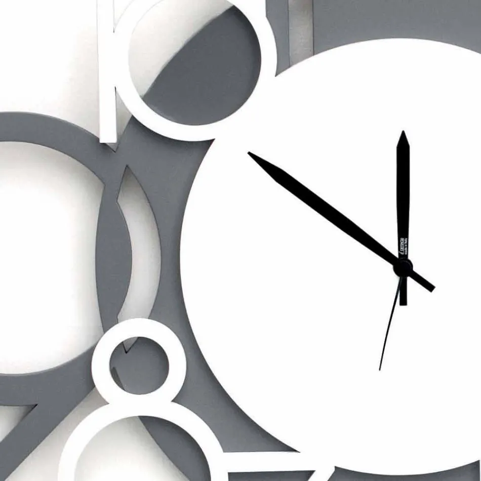 Large and Modern Design Wall Clock in White and Grey Wood - Digit Viadurini