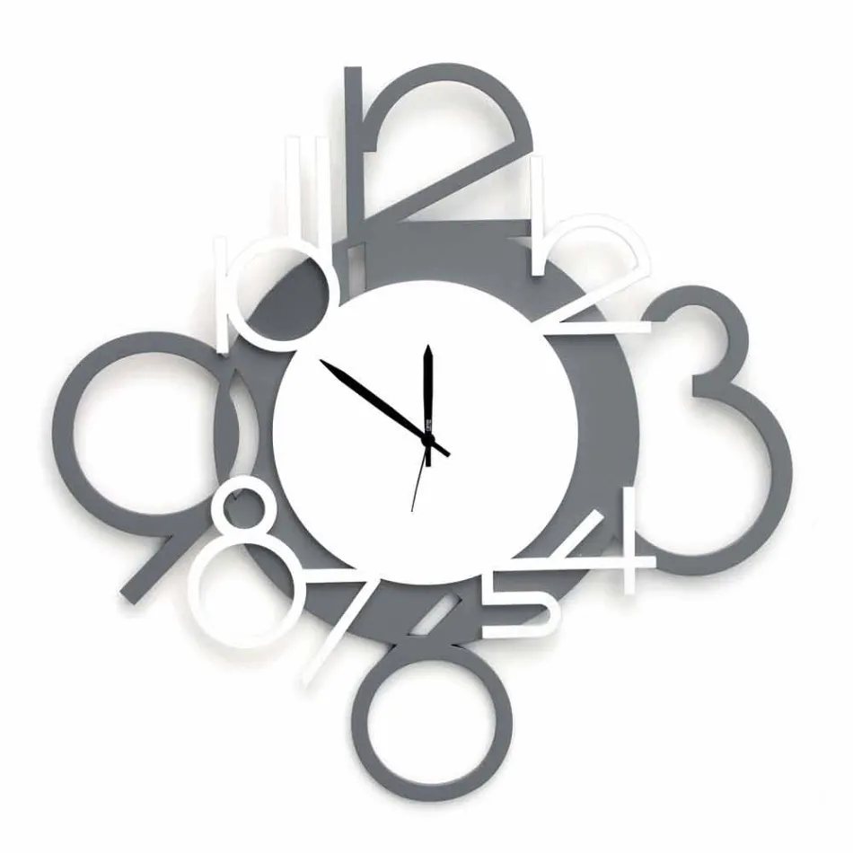 Large and Modern Design Wall Clock in White and Grey Wood - Digit Viadurini