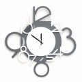 Large and Modern Design Wall Clock in White and Grey Wood - Digit