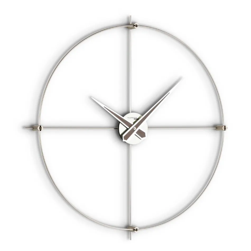 Wall Clock in Satin Steel with Chromatic Details Made in Italy - Lucky Viadurini