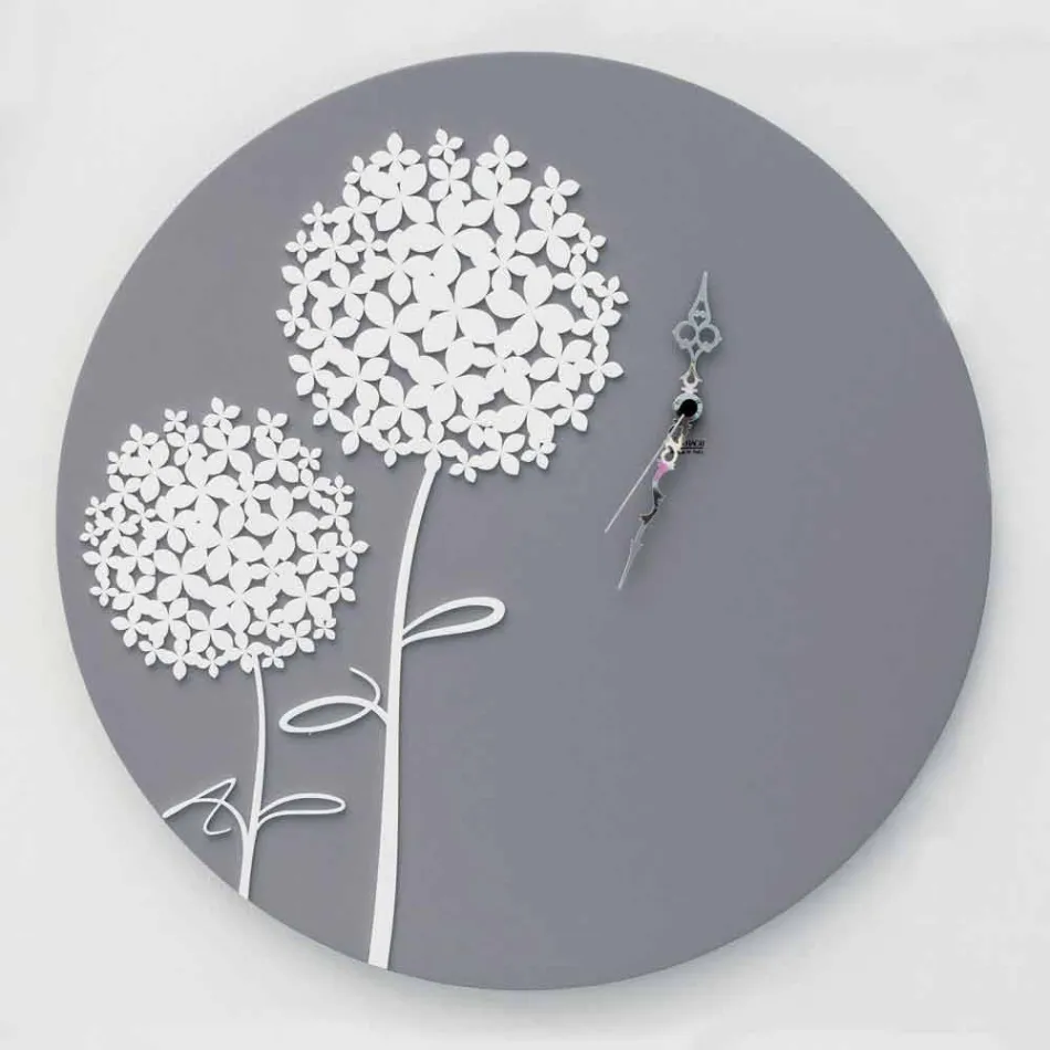 Modern Design Round Decorated Grey Wood Wall Clock - Shower Head Viadurini