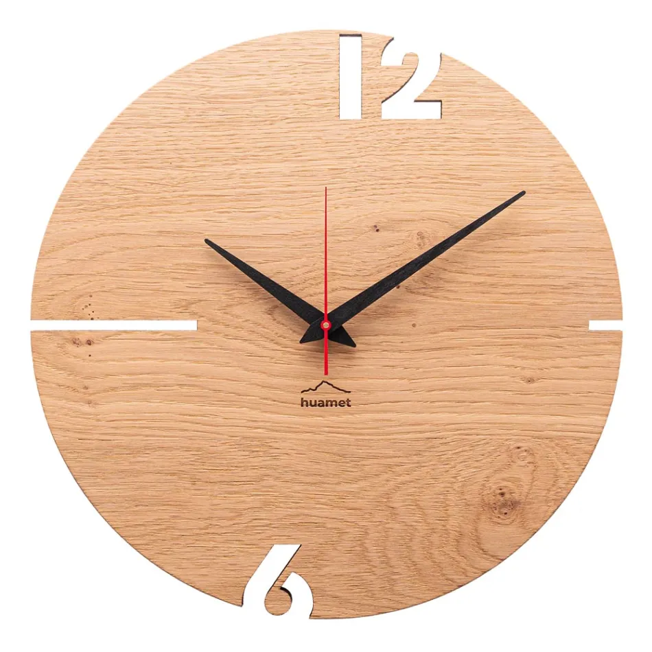 Round Wall Clock in Oak, Pine or Walnut Wood Made in Italy - Bethel Viadurini