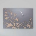 Modern Design Rectangular Grey Wall Clock in Decorated Wood - Gallium