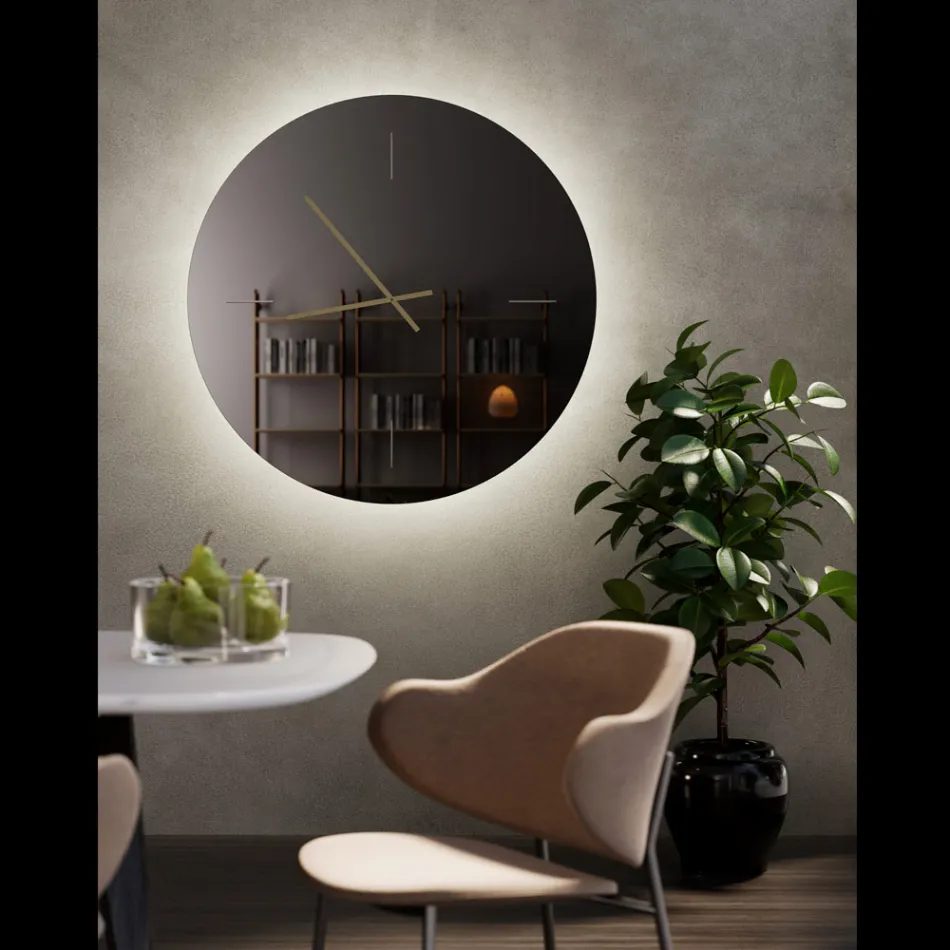 Glass Wall Clock with Satin Brass Hands - Radia Viadurini