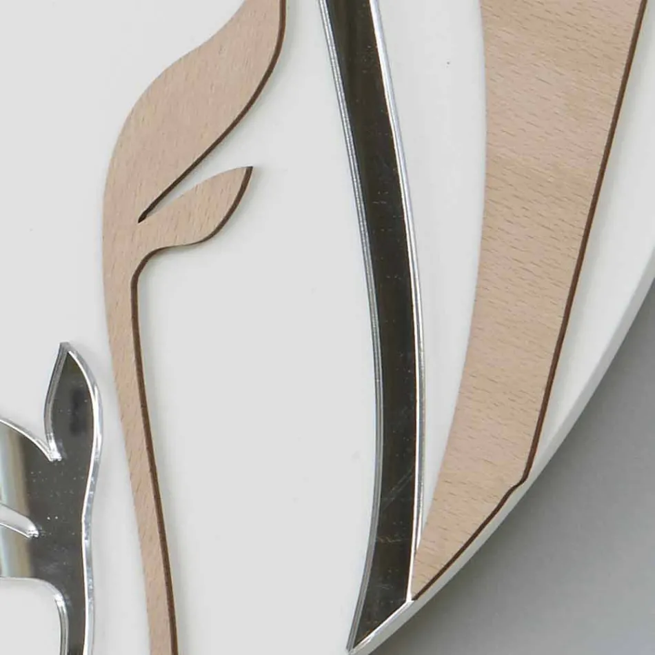 Modern and Round Wall Clock with Decorated Wood Design - Armonio Viadurini