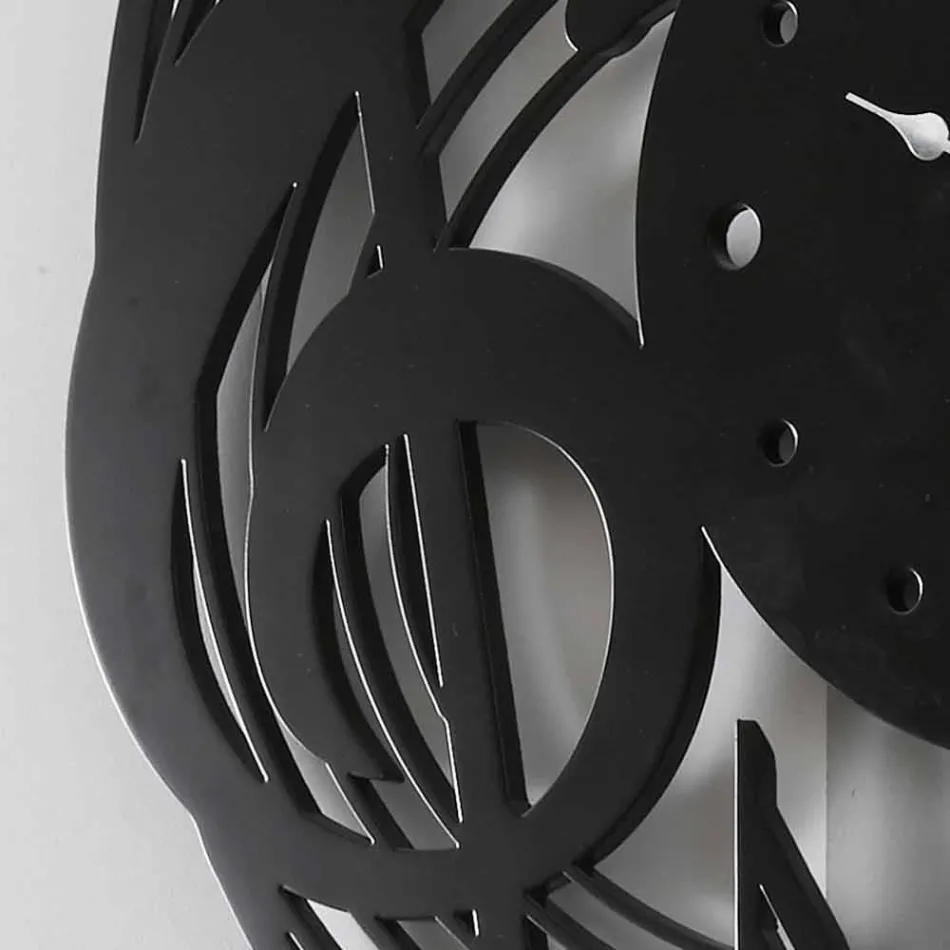Modern Design Round Black Wall Clock in Decorated Wood - Music Viadurini
