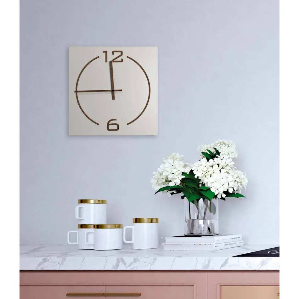 Square Wall Clock and Modern Design in Beige and Brown Wood - Tabata Viadurini