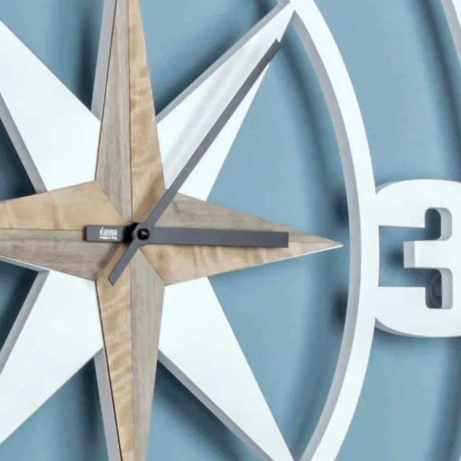 Large Design Wall Clock in White and Brown Shabby Wood - Hinge Viadurini