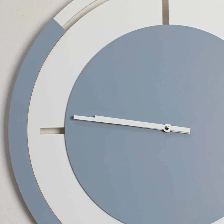 Large Round Classic Design Wall Clock in White and Avio Wood - Beppe Viadurini
