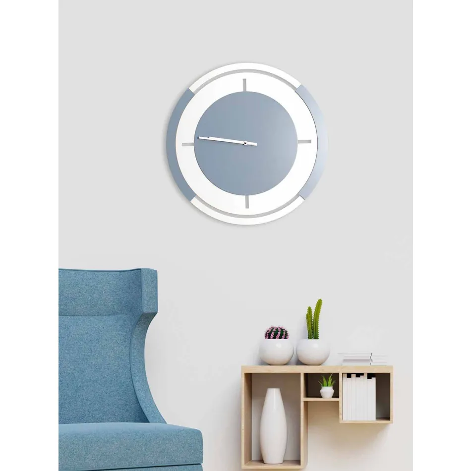 Large Round Classic Design Wall Clock in White and Avio Wood - Beppe Viadurini
