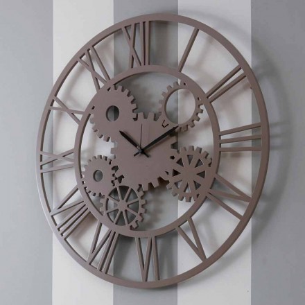 Large Round Wooden Wall Clock in Shabby Colored Design - Mechanic Viadurini