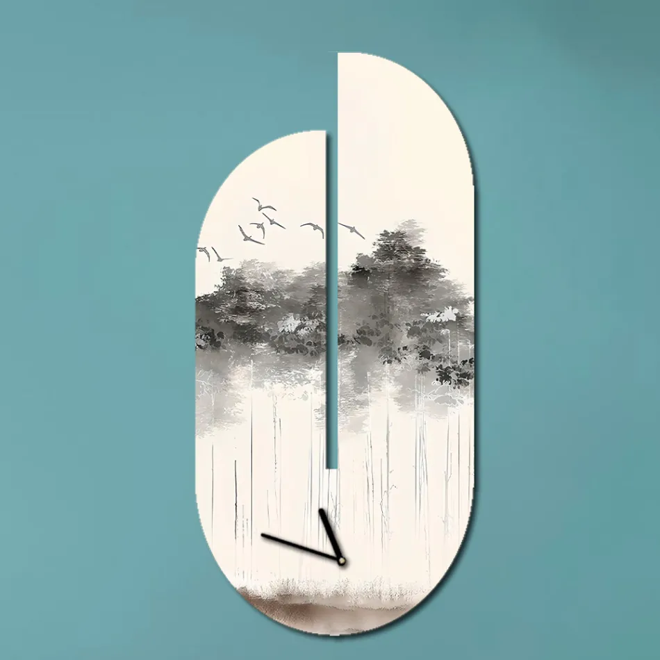 Wooden Clock with Heron Print Made in Italy - Palau Viadurini