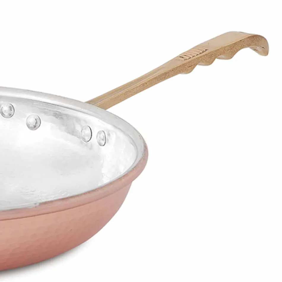 Hand Tinned Copper Round Frying Pan with Handle and Lid 28 cm - Gianluigi Viadurini