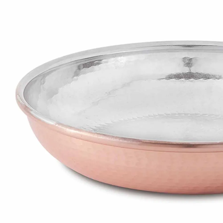 Round Pan in Tinned Copper by Hand with Handle and Lid 36 cm - Gianluigi Viadurini