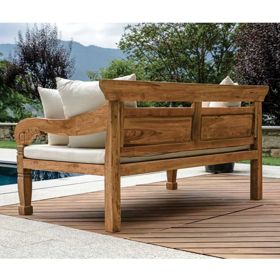 Bench 210x112 cm in Recycled Teak Wood with Cushions - Mammolo Viadurini