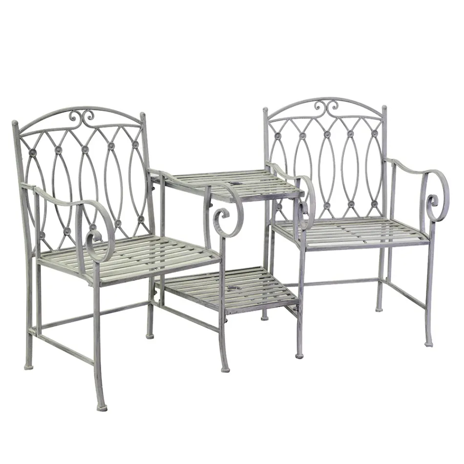 2 Seater Bench with Metal Table and Umbrella Stand - Glue Viadurini