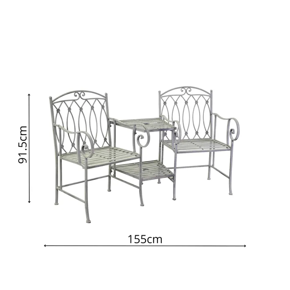 2 Seater Bench with Metal Table and Umbrella Stand - Glue Viadurini