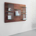 Wall Panel in Canaletto Walnut Wood and Glass Shelves 2 Sizes - Basil Viadurini