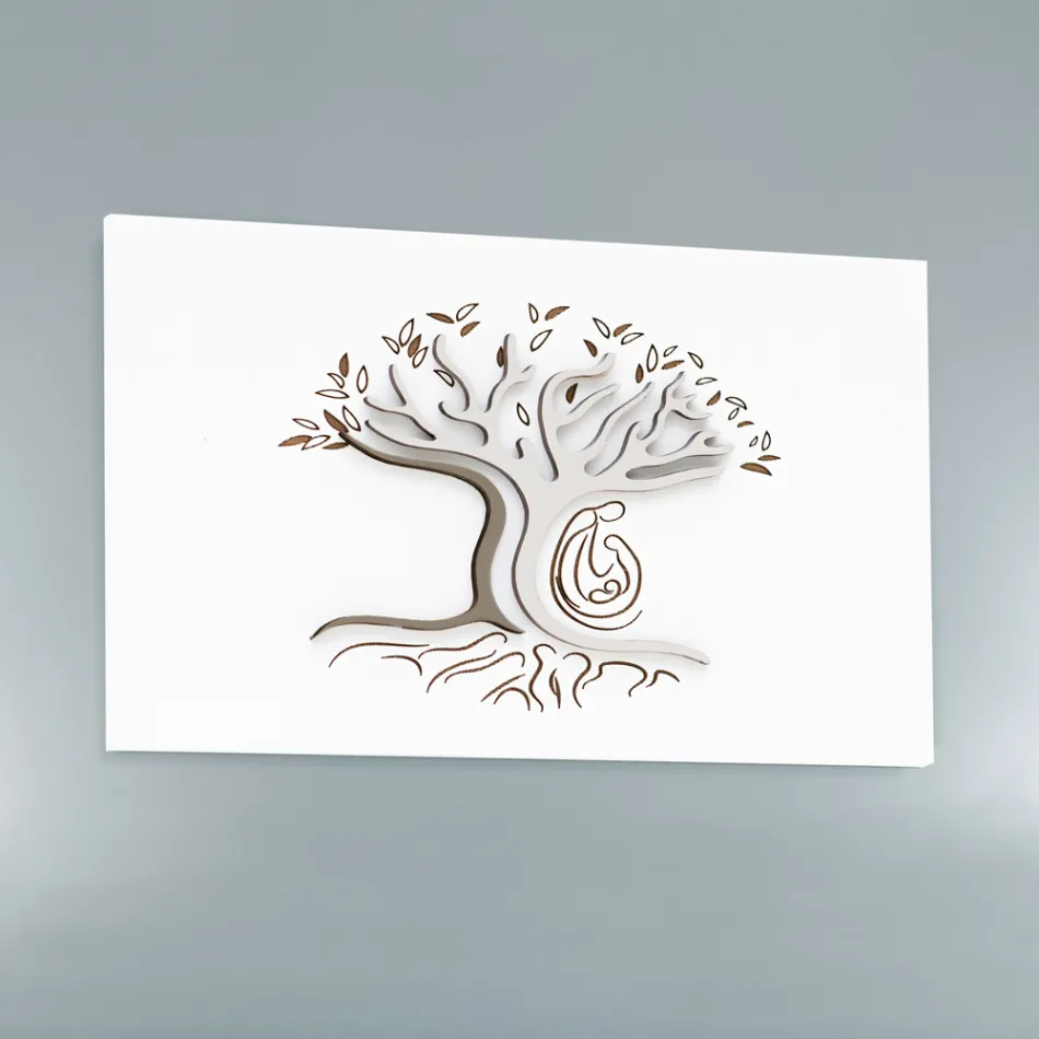 Laser Engraved White Panel with Tree and Family Made in Italy - Helga Viadurini