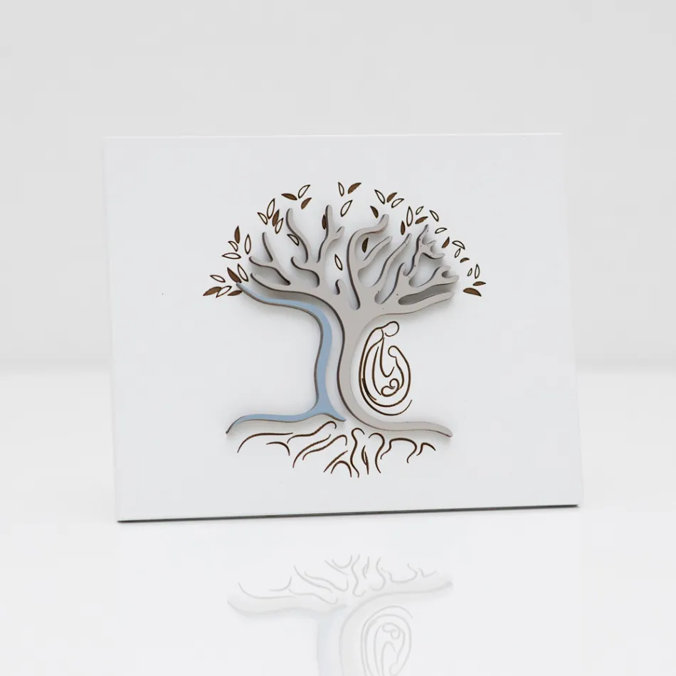 Laser Engraved White Panel with Tree and Family Made in Italy - Helga Viadurini