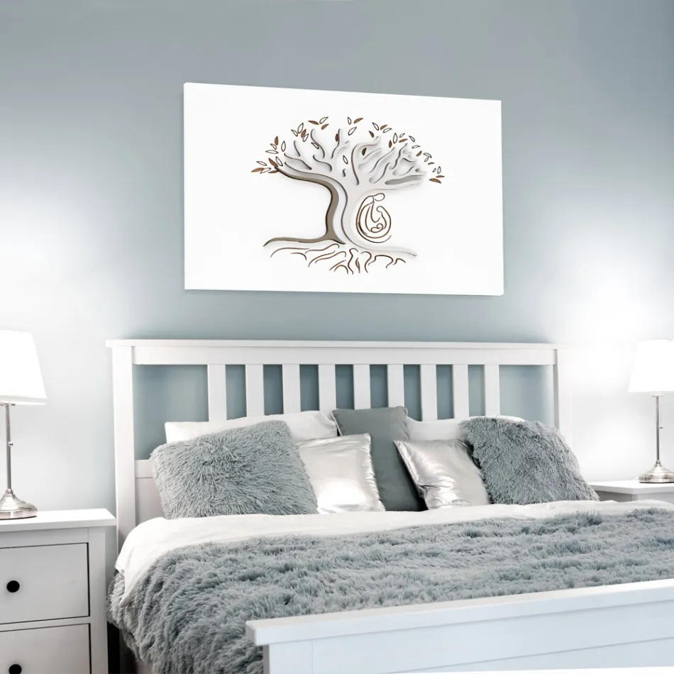 Laser Engraved White Panel with Tree and Family Made in Italy - Helga Viadurini