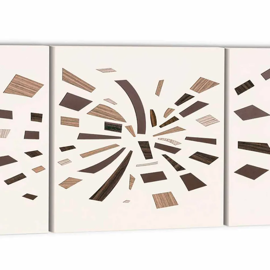 Decorative Wall Panel in Canvas with Wood Inserts Made in Italy - Beatris Viadurini