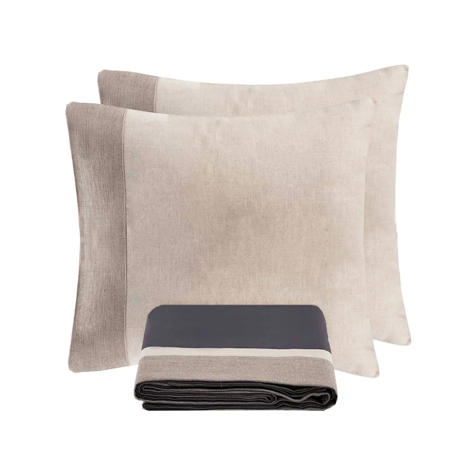 Duvet Cover Set in 90% Cotton and 10% Linen with 2 Pillow Cases Made in Italy - Nestle Viadurini