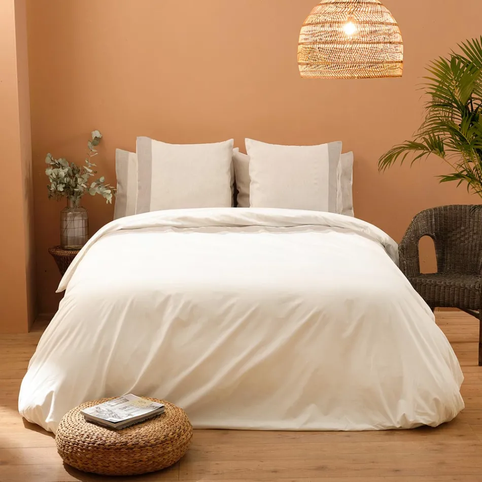 Double Duvet Cover Set in 90% Cotton and 10% Linen Made in Italy - Nestle Viadurini