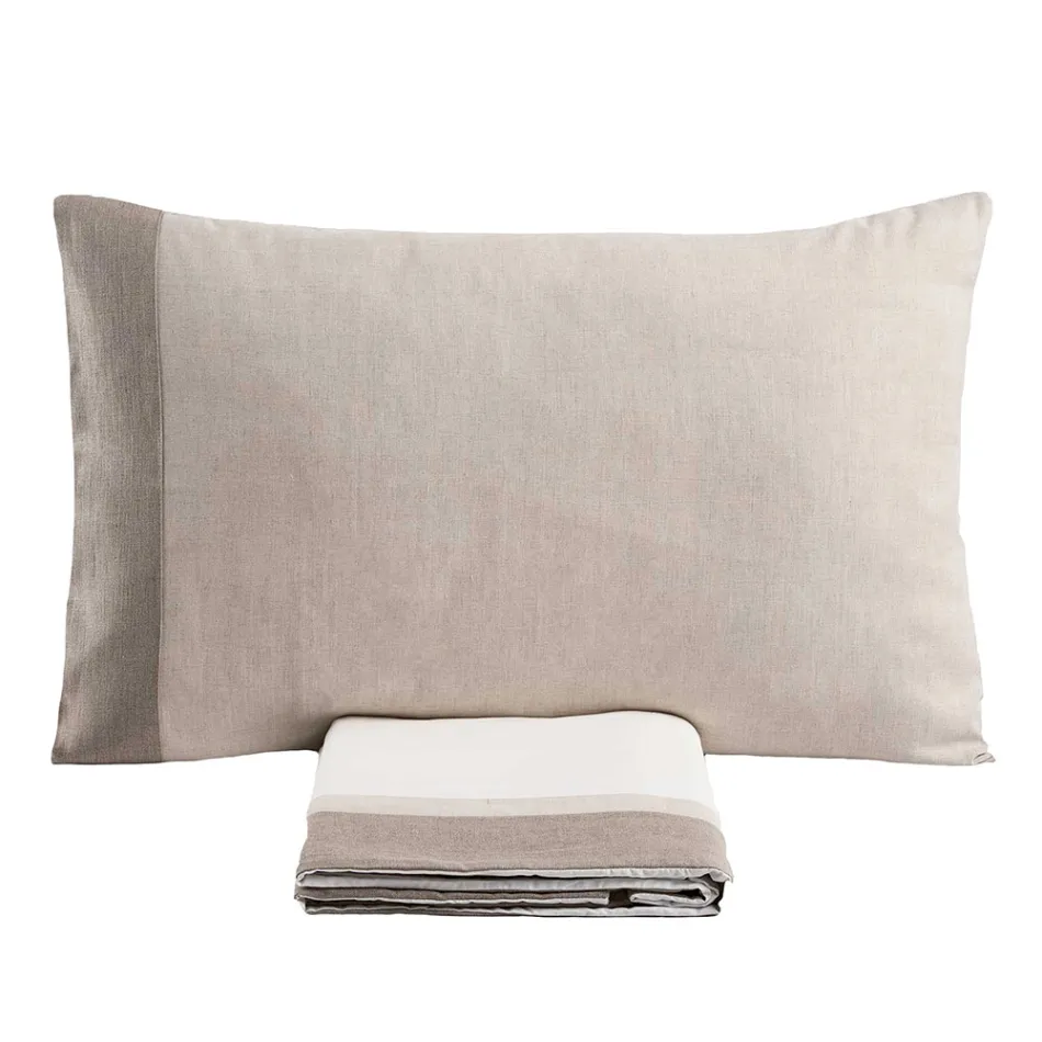 Double Duvet Cover Set in 90% Cotton and 10% Linen Made in Italy - Nestle Viadurini