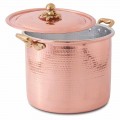 High Pot in Hand Tinned Copper with Handles and Lid 20 cm - Mariarita
