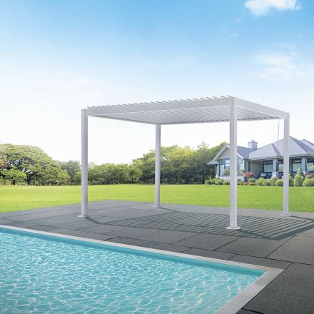 White Aluminum Pergola with Adjustable Roof - Vitta Viadurini