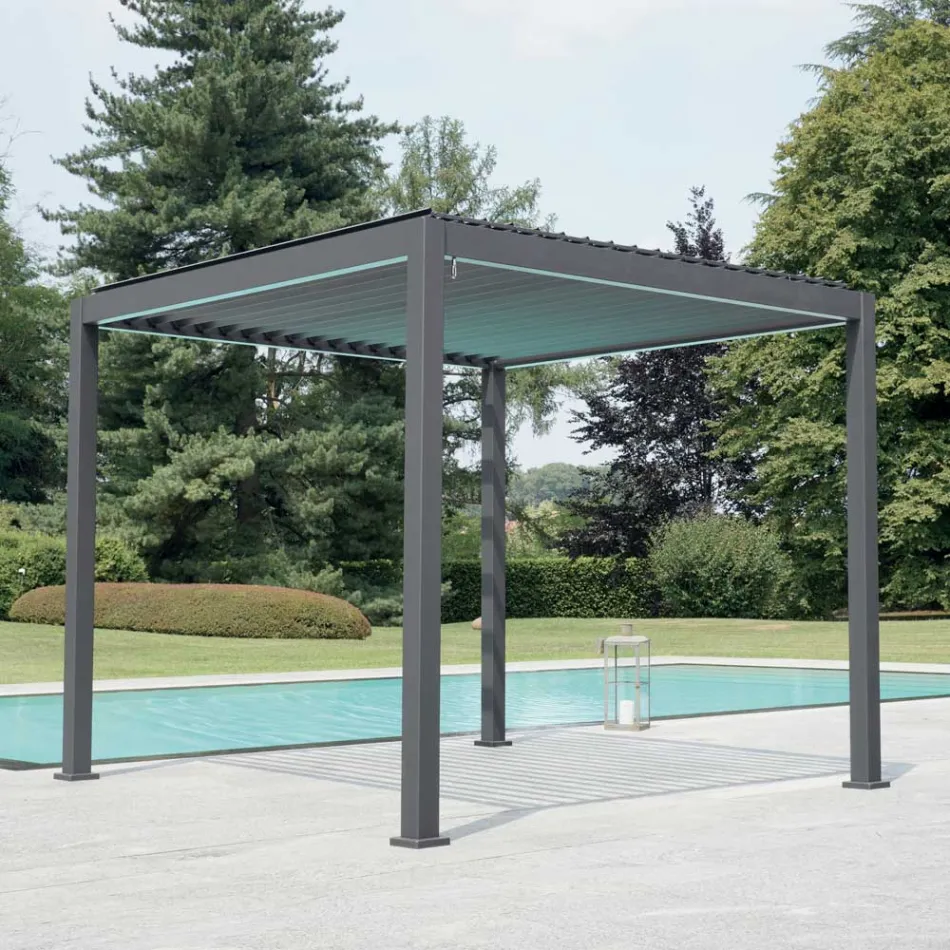 Aluminium Pergola with Adjustable Roof by Crank - Eolo Viadurini