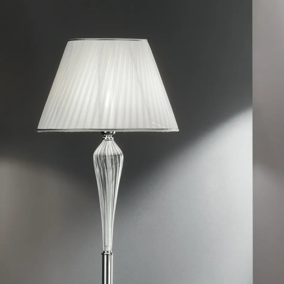 Classic Floor Lamp in Handmade Rigaton Glass and Gold Metal - Fievole Viadurini