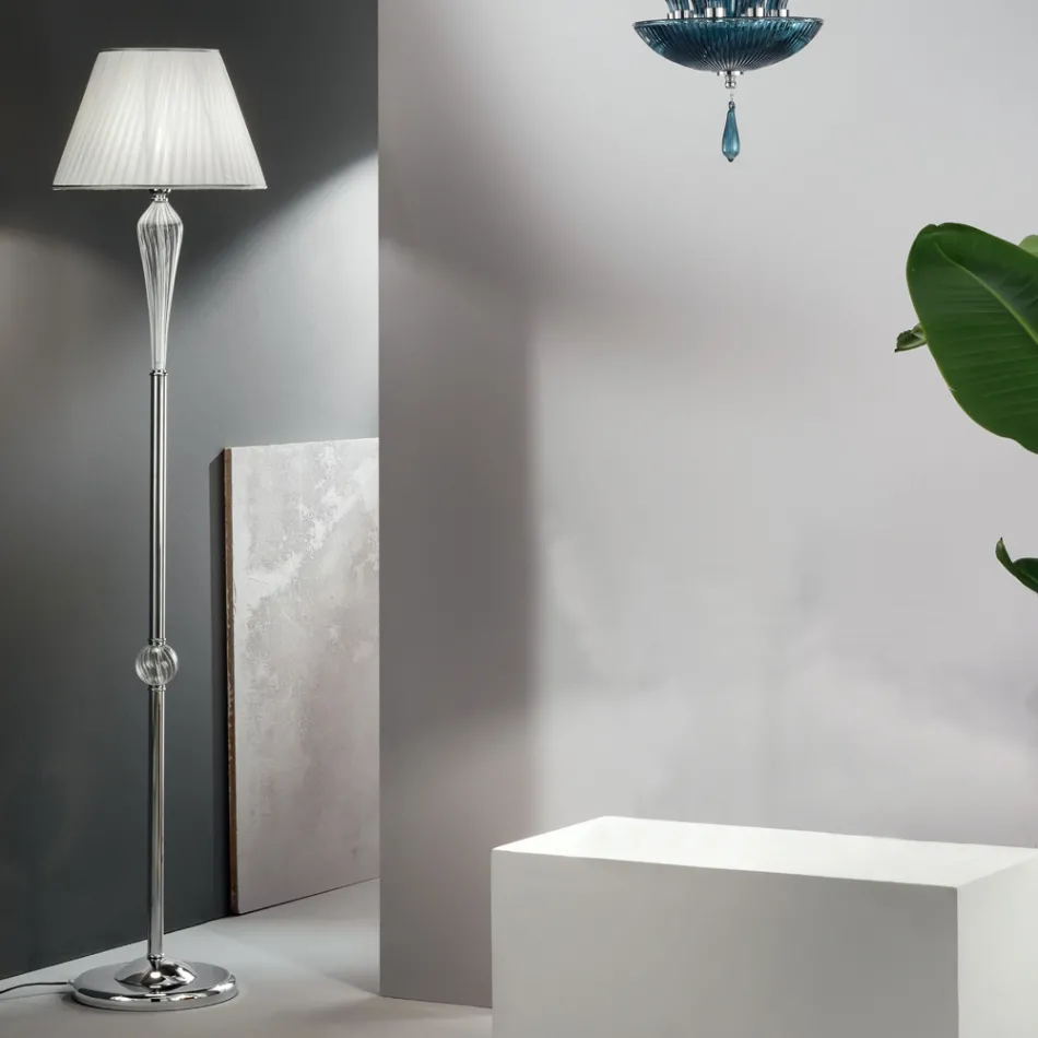 Classic Floor Lamp in Handmade Rigaton Glass and Gold Metal - Fievole Viadurini